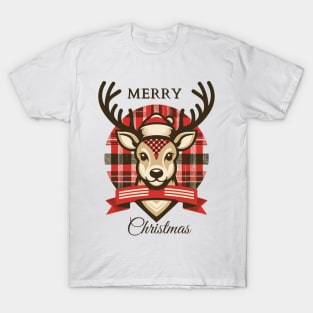 plaid christmas Reindeer T-Shirt